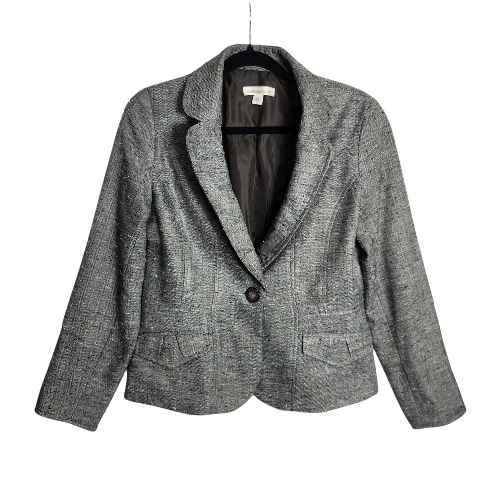 Coldwater Creek Gray Herringbone Single Button Blazer Jacket Size 6